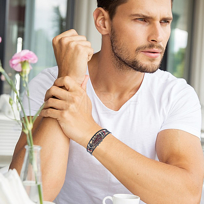 2Pcs 2 Colors Alloy & Leather Cord Bracelets for Men Women BJEW-CL0001-57-1