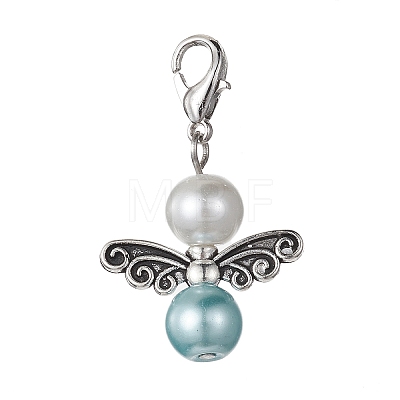Angel Alloy & Glass Pearl Round Bead Pendant Decorations HJEW-JM01292-1
