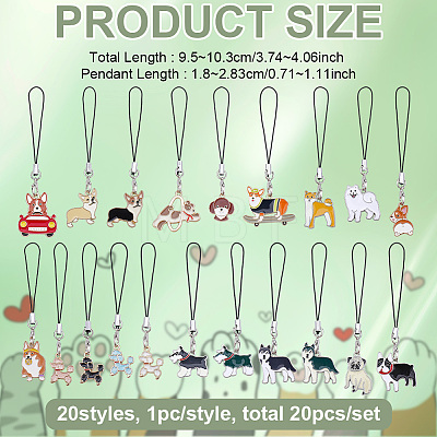 20Pcs Alloy Enamel Dog Pendants Mobile Straps HJEW-FG00040-1