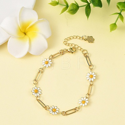 Brass Enamel Flower Link Chain Bracelets for Women BJEW-JB14167-01-1