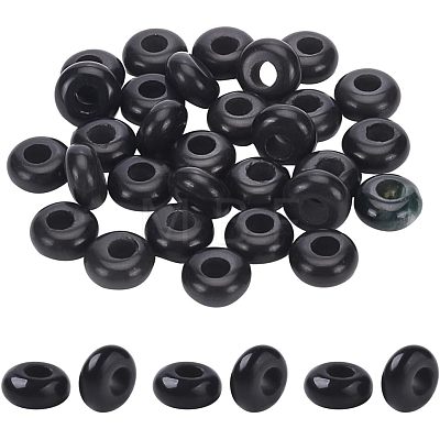  Natural Black Stone European Large Hole Beads G-NB0003-72B-02-1