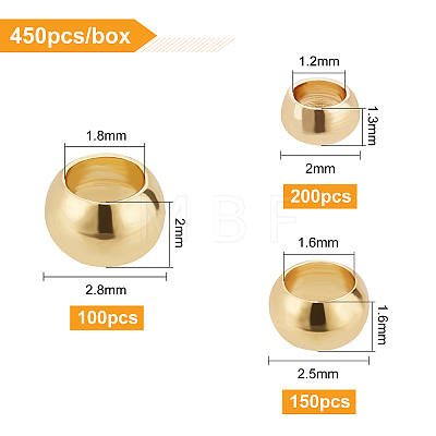 450Pcs 3 Style Brass Crimp Beads KK-BC0007-52-1