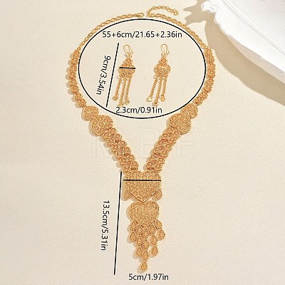 Luxury Vintage Alloy Heart Hollow Tassel Earrings & Necklaces Set for Women Wedding Party Dress HJ0822-1