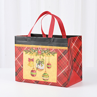 Christmas Theme Tartan Non-woven Fabric Gift Tote Bags with Handle ABAG-G017-01A-1