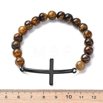 Round Natural Tiger Eye Bead Stretch Bracelets BJEW-F493-08EB-01-1