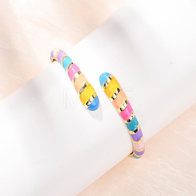Snake Brass Enamel Cuff Bangles BJEW-A163-01G-05-1