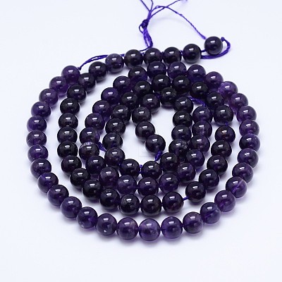 Natural Amethyst Round Bead Strands G-M212-6mm-01C-1