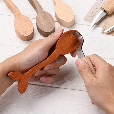 4 Colors Unfinished Wood Carving Spoon DIY-E026-01-1