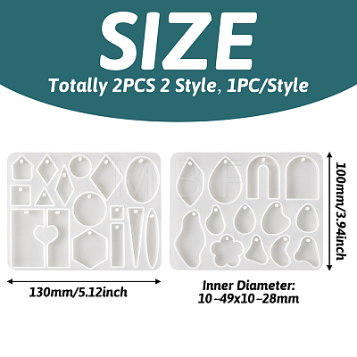 2Pcs 2 Style DIY Geometrical/Irregular Shape Pendants Silicone Molds DIY-TA0004-58-1