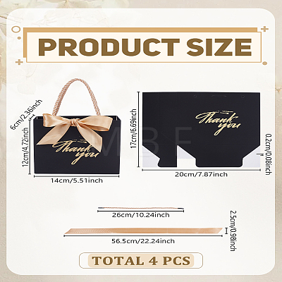 4Pcs Rectangle Paper Wrapping Handle Bags with Ribbon CARB-LP0001-46-1