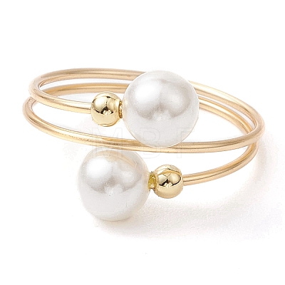 Round Shell Pearl Beaded Cuff Rings for Women RJEW-TA00152-1