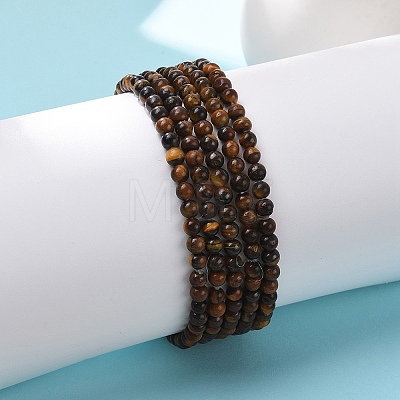 Natural Tiger Eye Round Bead Stretch Bracelets BJEW-L594-B02-1