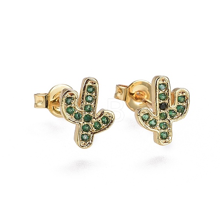 Brass Micro Pave Cubic Zirconia Stud Earrings LS-EJEW-L224-14G-1