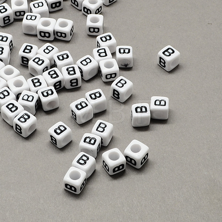 Large Hole Acrylic Letter European Beads SACR-Q103-6mm-01B-1