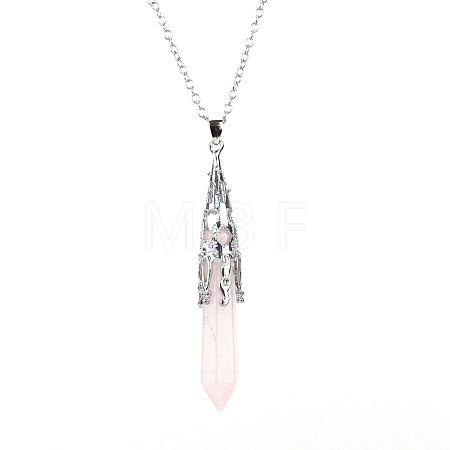 Natural Rose Quartz Six-Sided Prism Healing Dowsing Pendulum Pendant Iron Cable Chain Necklaces for Divination HM5691-4-1
