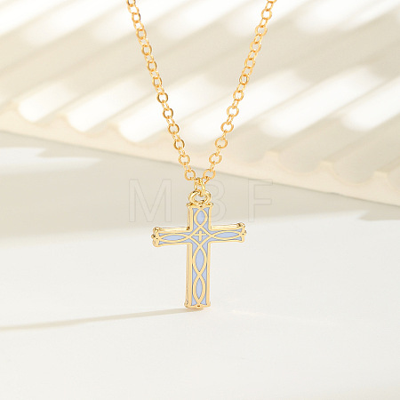 Alloy Enamel Viking Knot Religion Cross Pendant Cable Chain Necklaces for Women WG3BAE0-03-1