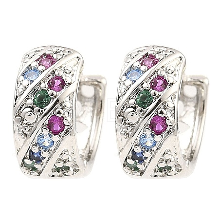 Brass with Colorful Cubic Zirconia Thick Hoop Earrings EJEW-D078-28P-1