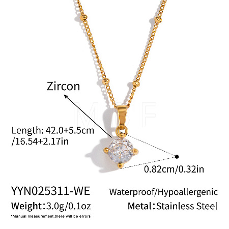 Minimalist 304 Stainless Steel Pave Cubic Zircon Flat Round Pendant Necklaces for Women DL9343-2-1