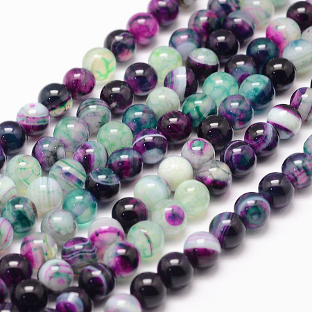 Natural Striped Agate/Banded Agate Bead Strands G-K155-A-6mm-10-1