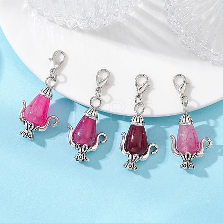 Natural Crackle Agate Teapot Pendant Decorations HJEW-JM04734-01-1