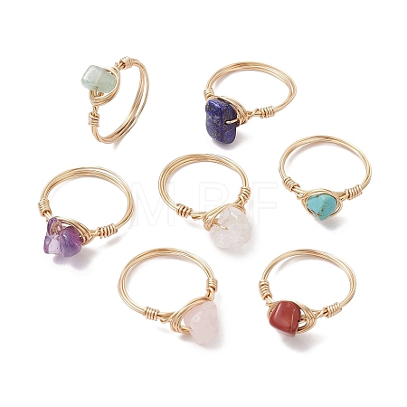 7Pcs 7 Styles Natural & Synthetic Gemstone Chip Finger Rings RJEW-JR00695-1