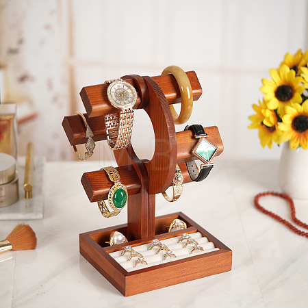 Pine Wood T-Bar Bracelet Display Tower Stands BDIS-WH0003-35-1