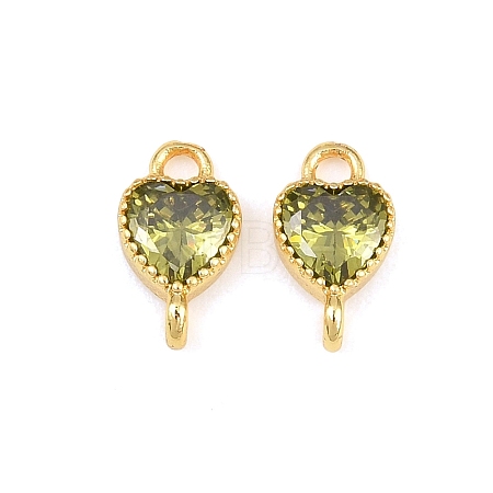 Brass Pave Cubic Zirconia Heart Links Connector Charms KK-K340-49G-06-1