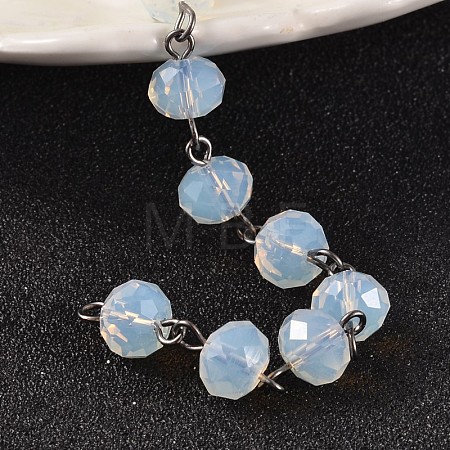 Imitation Jade Glass Rondelle Beads Chains for Necklaces Bracelets Making AJEW-JB00165-01-1