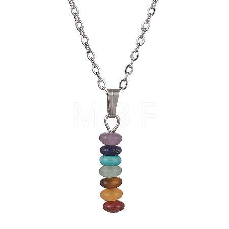 Natural & Synthetic Mixed Gemstone Disc Pendant Necklaces NJEW-JN04623-01-1