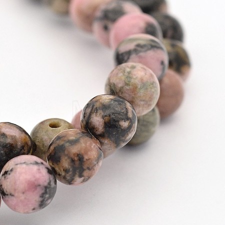 Round Natural Rhodonite Beads Strands G-M136-6mm-1