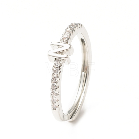 Clear Cubic Zirconia Initial Letter Adjustable Ring RJEW-C052-01P-N-1