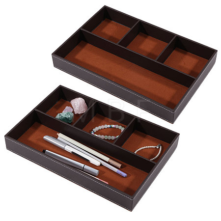 2Pcs Desktop 4-Grid PU Leather Organizer Display Storage Trays CON-CA0001-036A-1