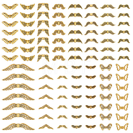 150Pcs 15 Styles Tibetan Style Alloy Fairy Wing Beads TIBEB-PH0005-46-1