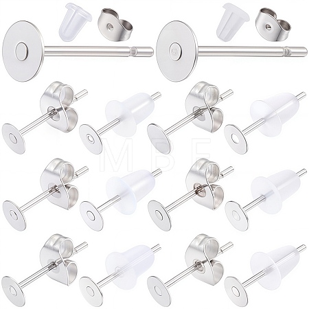 300Pcs 304 Stainless Steel Flat Round Blank Peg Earring Post STAS-SC0007-33A-1