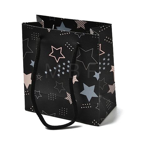 Star Print Paper Gift Tote Bags with Cotton Handles CON-K016-02-1