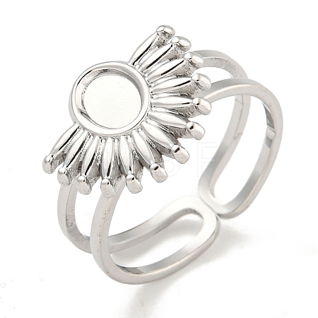 Non-Tarnish 304 Stainless Steel Sun Open Cuff Ring Components RJEW-A043-01P-1