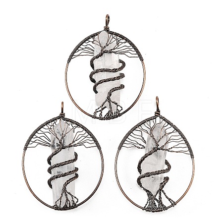 Natural Quartz Crystal Copper Wire Wrapped Big Pendants G-H359-06AB-1