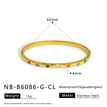 304 Stainless Steel Pave Cubic Zirconia Bangles FS-WG09E60-41-1