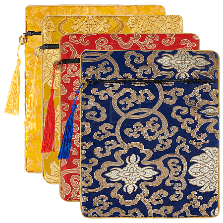 4Pcs 4 Colors Ethnic Style Silk Sutra Book Zipper Pouch ABAG-GA0001-27-1