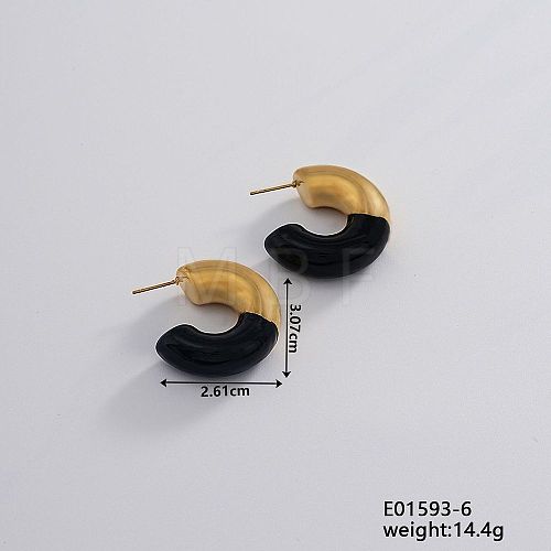 Vintage Retro Stainless Steel C-Shaped Stud Earrings for Women JV8839-6-1