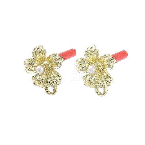 Rack Plating Golden Alloy with ABS Pearl Stud Earring Findings EJEW-B036-03G-06-1