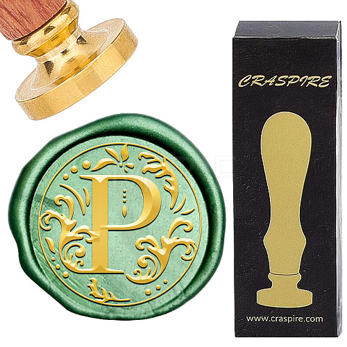 Brass Wax Seal Stamps with Rosewood Handle AJEW-WH0412-0249-1