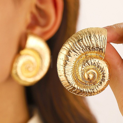 Conch Alloy Stud Earrings for Women EJEW-A112-07KCG-1