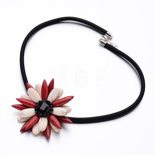 Attractive Dyed Natural Howlite Flower Pendant Necklaces NJEW-I201-08A-1