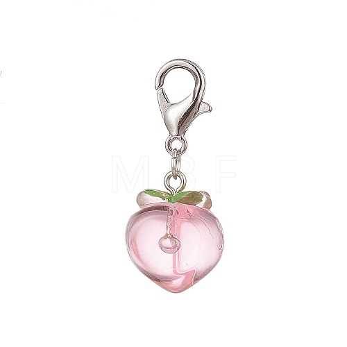 Transparent Peach Resin Pendant Decorations HJEW-JM00889-1