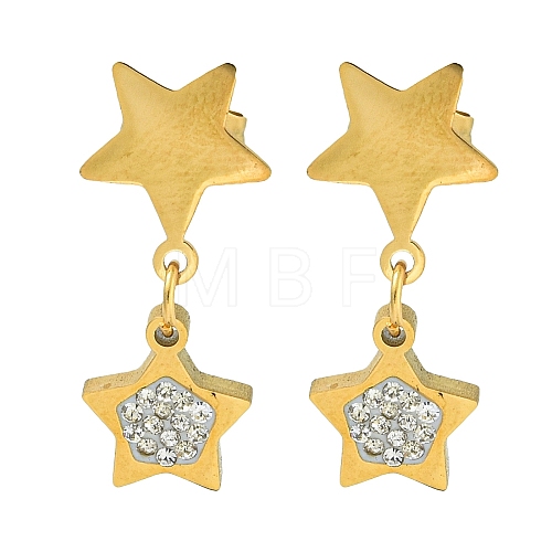 Ion Plating(IP) 304 Stainless Steel Star Dangle Stud Earrings EJEW-G400-42G-01-1