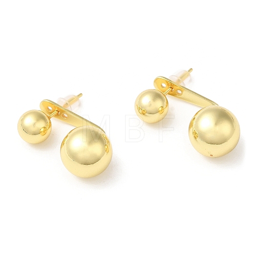 Rack Plating Brass Round Ball Front Back Stud Earrings EJEW-Q766-01G-1