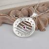 Simple Silver Color Plated Brass Cubic Zirconia Hollow Flat Round Pendant Necklaces For Women NJEW-BB12857-5