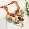 Bohemian Style Alloy Resin Disc Heart Pendant Multi-strand Waxed Cord Bib Necklaces for Women FS-WGB6778-01-3