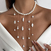 Brass & Imitation Pearl Tassel Bib Necklaces for Women WGAF7CC-02-2